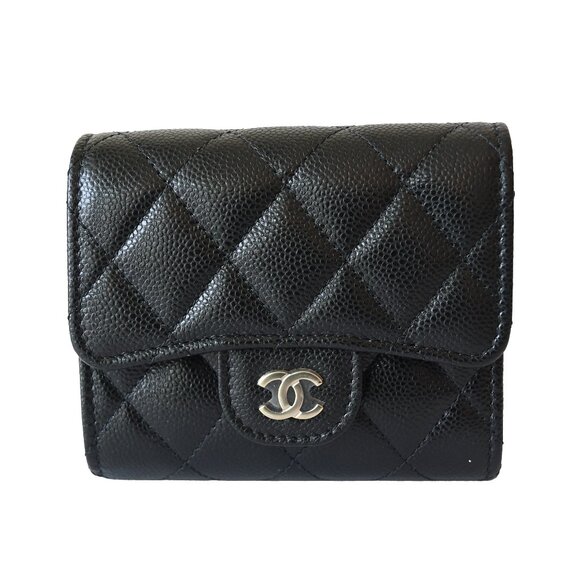 Chanel CC Caviar Quilted Trifold Compact Flap Wallet Black - Picture 1 of 4